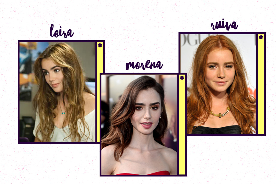 Atualmente morena, Lily Collins ostentou fios acobreados anos atrás. Ah, a atriz teve uma temporada de cabelo mais claro também!