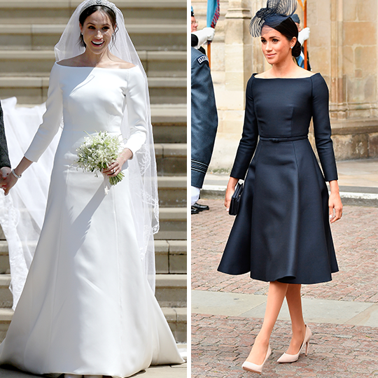 Meghan Markle usou uma versão preta de seu vestido de noiva.