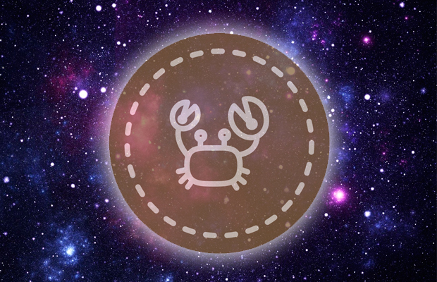 Fundo estrelado e no meio o símbolo do signo de câncer