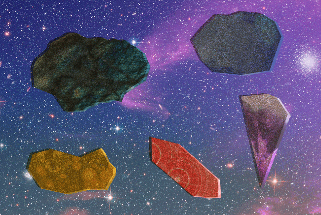 Guia de pedras e cristais: os significados e como usar para dar sorte gif que mostra cinco tipos de pedra