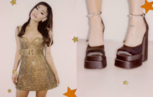 Ariana Grande aparece com vestido dourado e perfeito