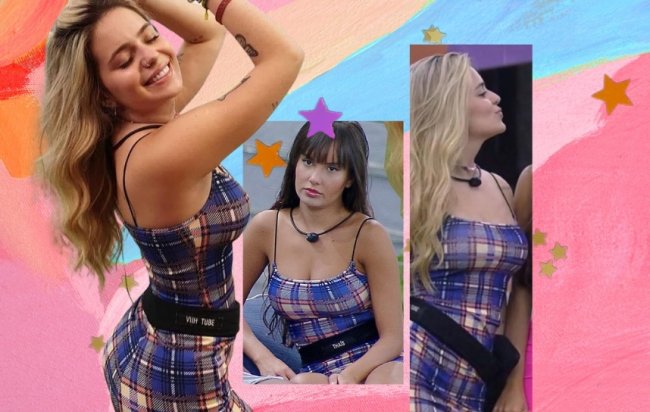 Thais com o vestido xadrez da Viihtube