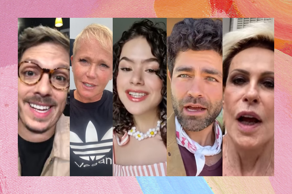 Montagem que mostra Fábio Porchat, Xuxa, Maisa Silva, Adian Grenier e Ana Maria Braga