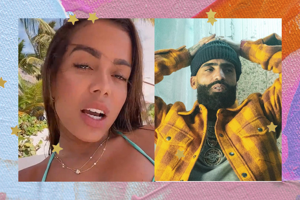 Montagem mostra Anitta de um lado e Arcangél de outro