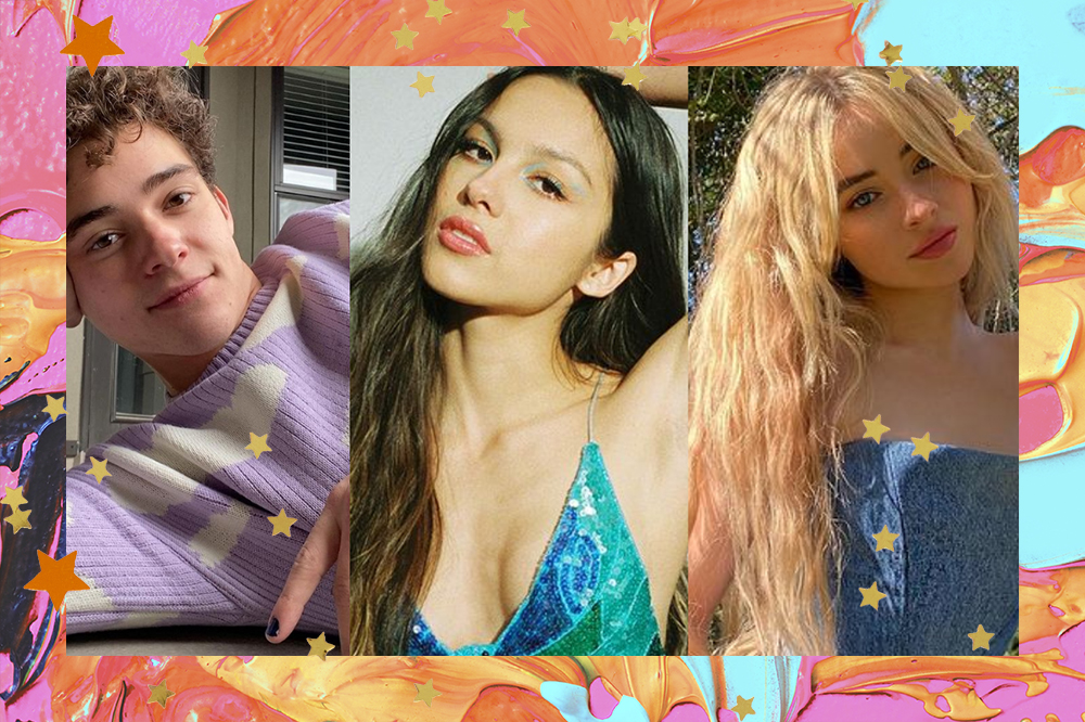 montagem mostra imagens de Joshua Bassett, Olivia Rodrigo e Sabrina Carpenter