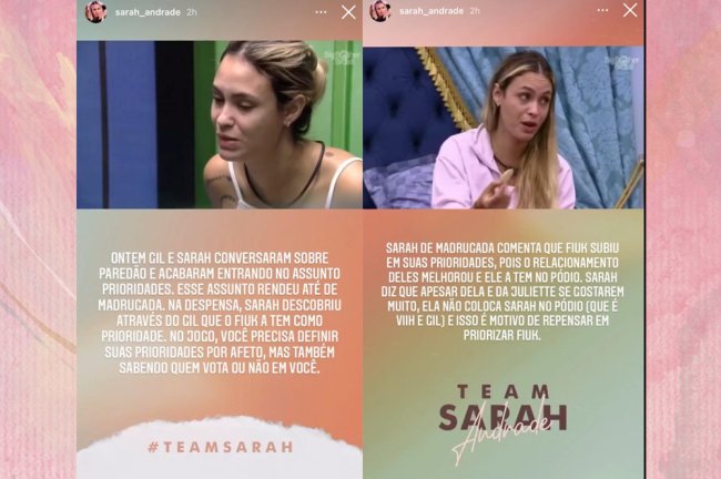 Stories da Sarah no Instagram