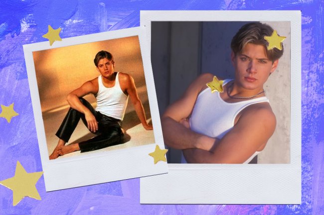 crushes vestindo calça curte que vão te fazer ver a peça com outros olhos O ator Jensen Ackles, de Supernatural, bem novinho, posando para o editorial de blusa regata branca e calça de couro cigarrete