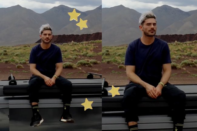 crushes vestindo calça curte que vão te fazer ver a peça com outros olhos Zac Efron de cabelo platinado, em cima de um jipe, no meio da floresta, olhando para o horizonte