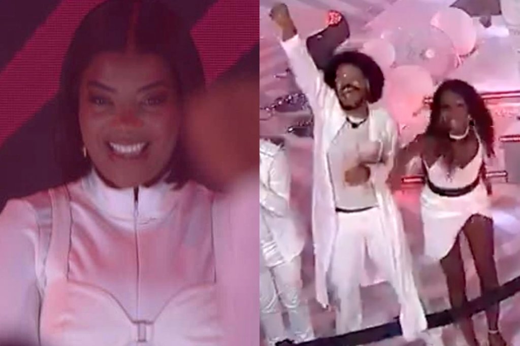 Ludmilla sorrindo em festa do BBB21 e João dançando com Camilla