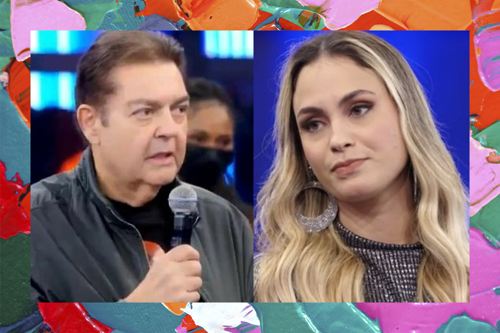 Montagem com foto do apresentador Fausto Silva e da ex-BBB Sarah