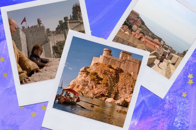 Montagem sobre fundo azul com fotos de Dubrovnik