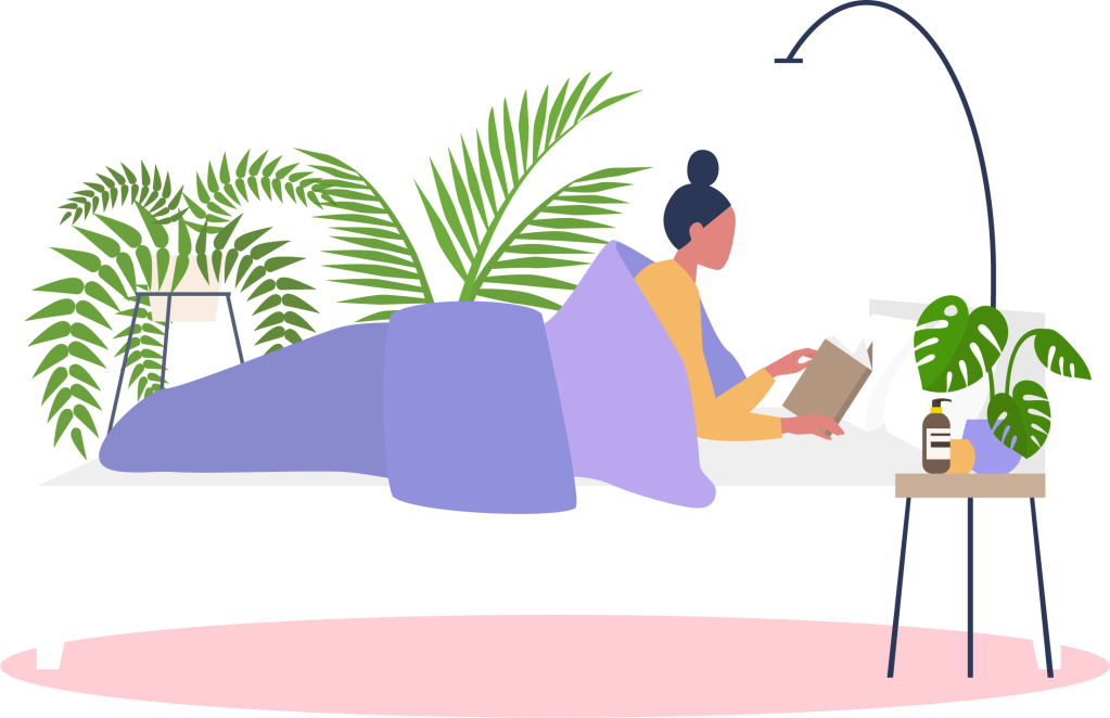 Ilustração de uma garota para em frente à uma porta aberta com acesso a um céu estrelado.