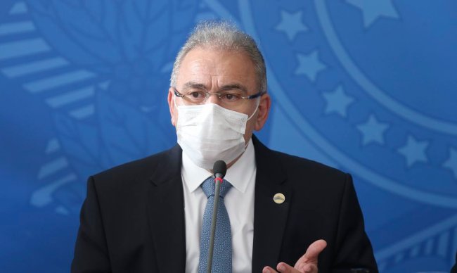 O ministro da Saúde, Marcelo Queiroga, durante coletiva no Palácio do Planalto