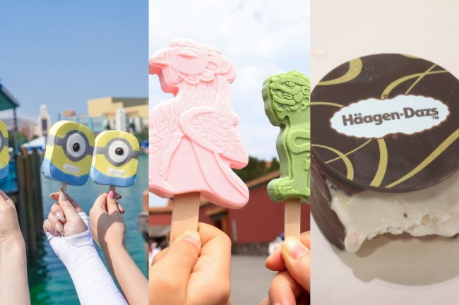 Imagens mostrando alguns sorvetes vendidos na China: em forma de minion, dragão e um exclusividade Häagen-Dazs (um sanduiche de sorvete)