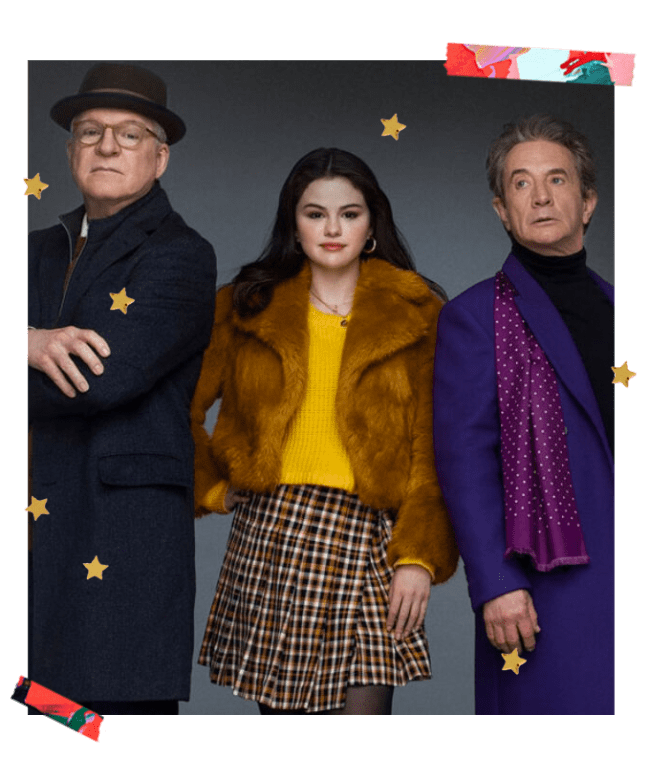 Only Murders in the Building Selena, Steve e Martin posando para foto.