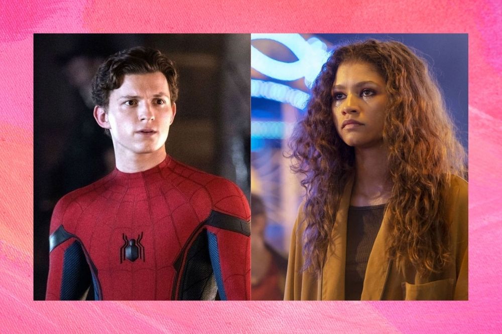 Montagem de foto de Tom com roupa do Homem-Aranha e Zendaya em Euphoria.