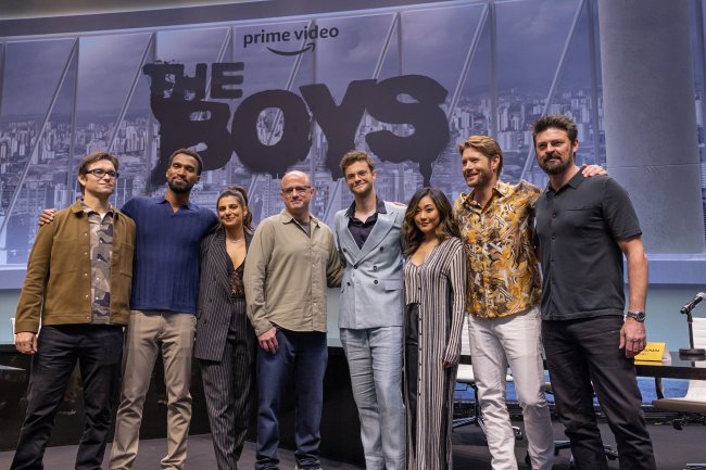 Elenco de The Boys na coletiva de imprensa que rolou em São Paulo