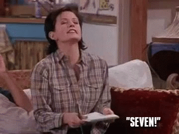 gif da Monica Geller, de Friends, dizendo sete gif da Monica Geller, de Friends, dizendo sete