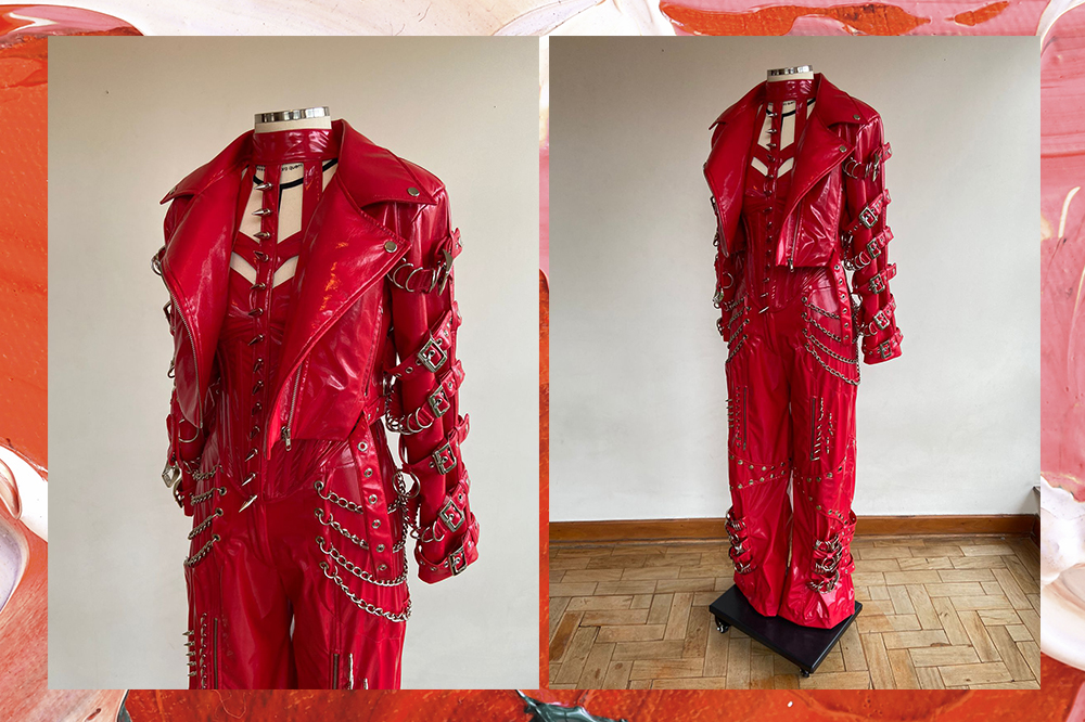 Look vermelho exclusivo feito para Demi Lovato pela estilista Mayari Jubini, da marca Artemisi