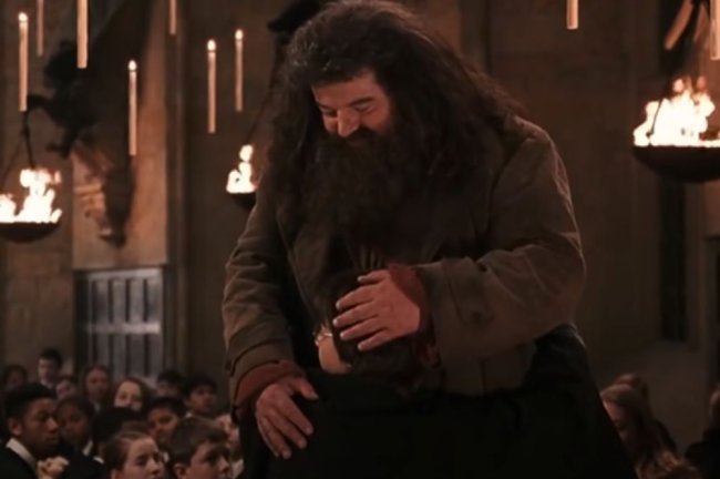 harry potter hagrid Hagrid e Harry se abraçando em cena de Harry Potter