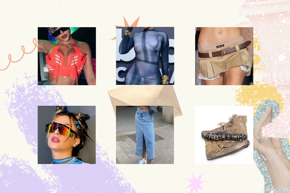 CH Awards: Polêmica Fashion do Ano - corset de tênis, estampa de ilusão de ótica, minissaia da Miu Miu, óculos de sol futurista, saia jeans longa, tênis destruído da Balenciaga