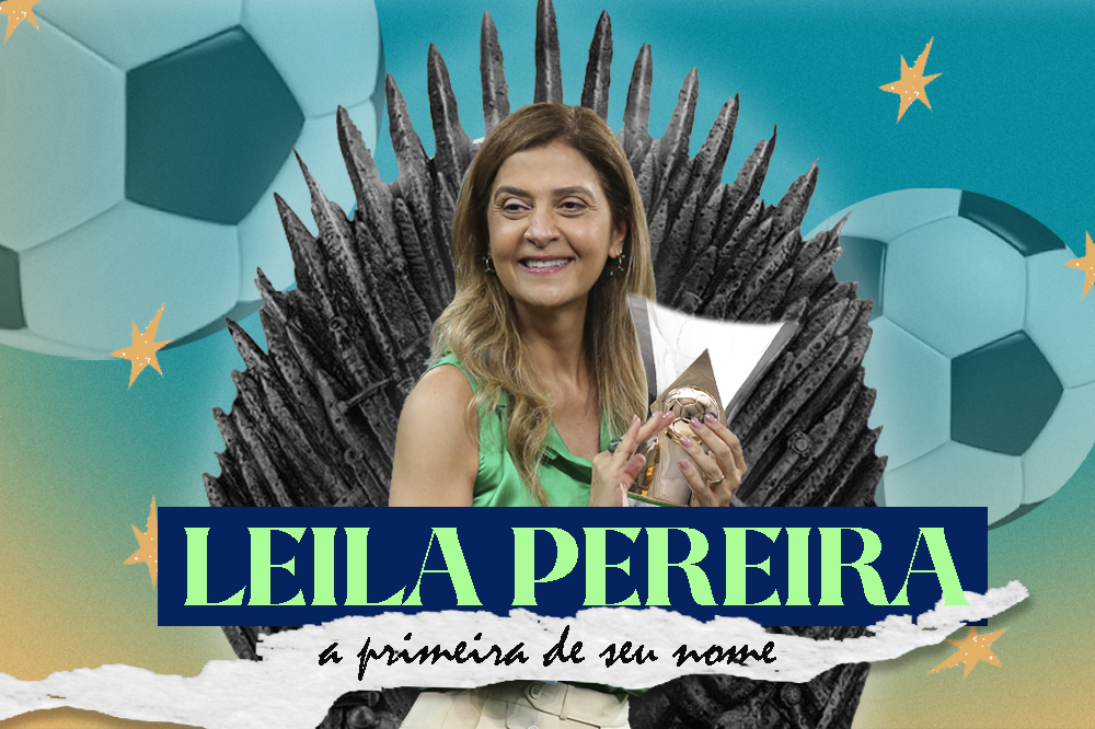 Montagem com a foto da Leila Pereira, presidente de Palmeiras, como se fosse uma personagem de Game of Thrones