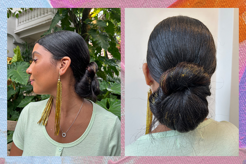 Maquiagem e penteado para o Carnaval na Adrieny Magalhães, estagiária de moda e beleza da CH. Montagem em fundo azul, rosa e laranja