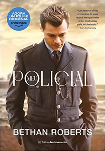 Capa do livro Meu Policial com Harry Styles olhando para baixo