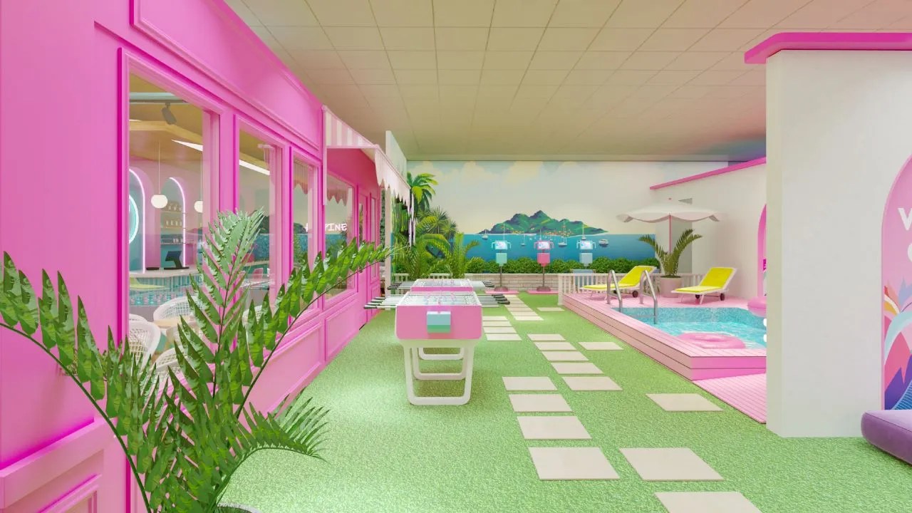 Foto da piscina da Barbie na exposição 'Casa da Barbie’, que chega em São Paulo