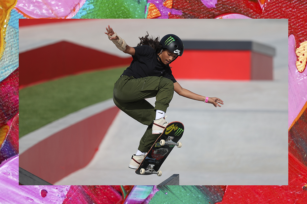 Rayssa Leal em campeonato mundial de skate street em Sharjah, nos Emirados Árabes Unidos, em fevereiro de 2023