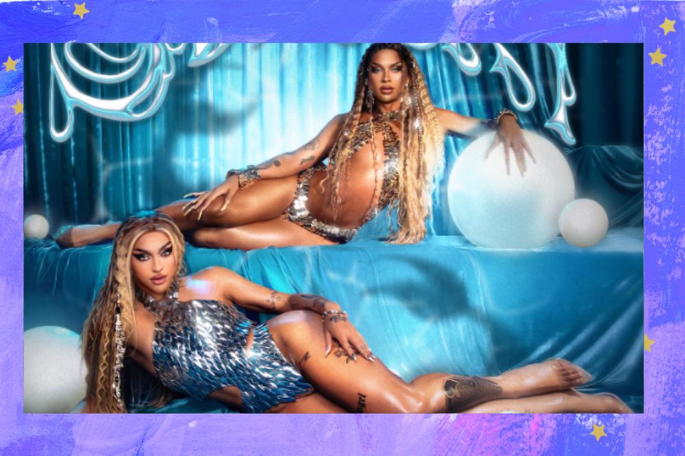 Lia Clark e Pabllo Vittar na capa do single Sereia. Fundo Lilás com estrelas douradas.