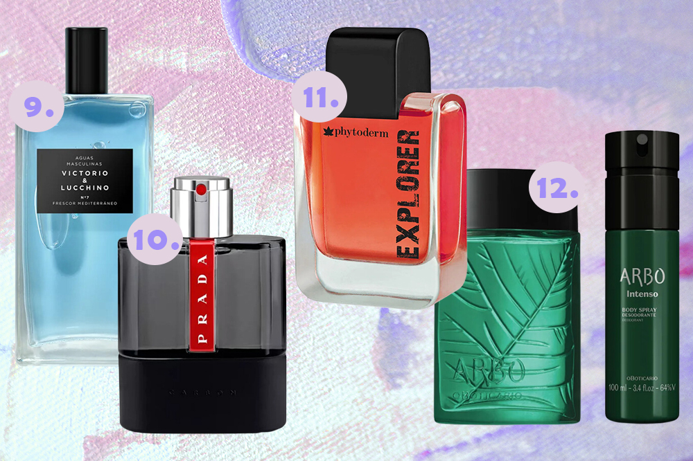 perfumes-dia-dos-pais-03 Perfumes para dar de presente no Dia dos Pais. Montagem em fundo lilás e azul claro