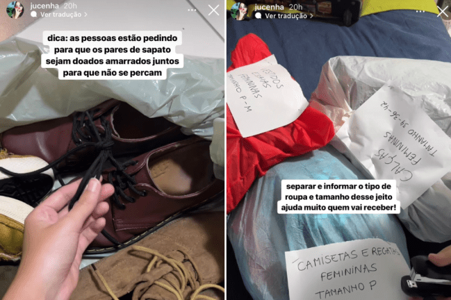 Como doar para os afetados no RS A influenciadora Jucenha mostrou como organizou suas doações para os mais afetados no RS
