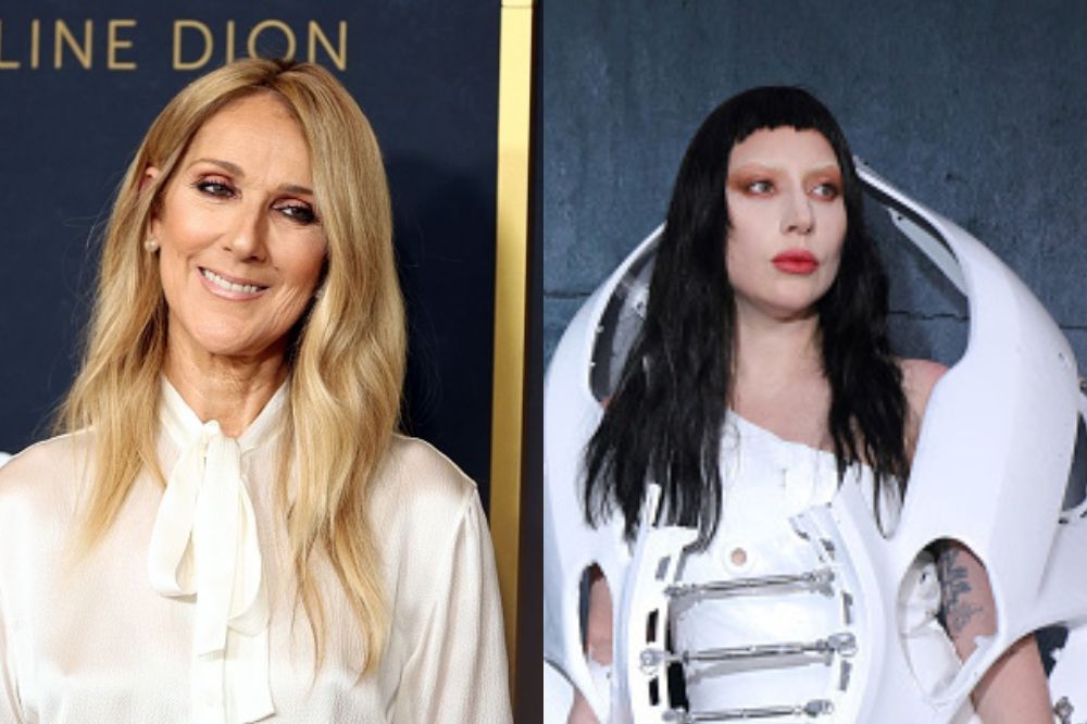 Colagem com fotos das artistas Celine Dion e Lady Gaga