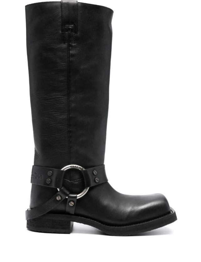 Bota de couro com fivela prateada e bico quadrado da Acne Studios