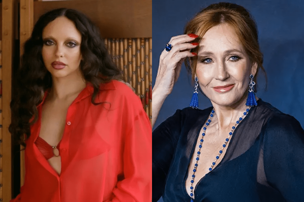 De um lado a cantora Jade Thirlwall e do outro J.K Rowling